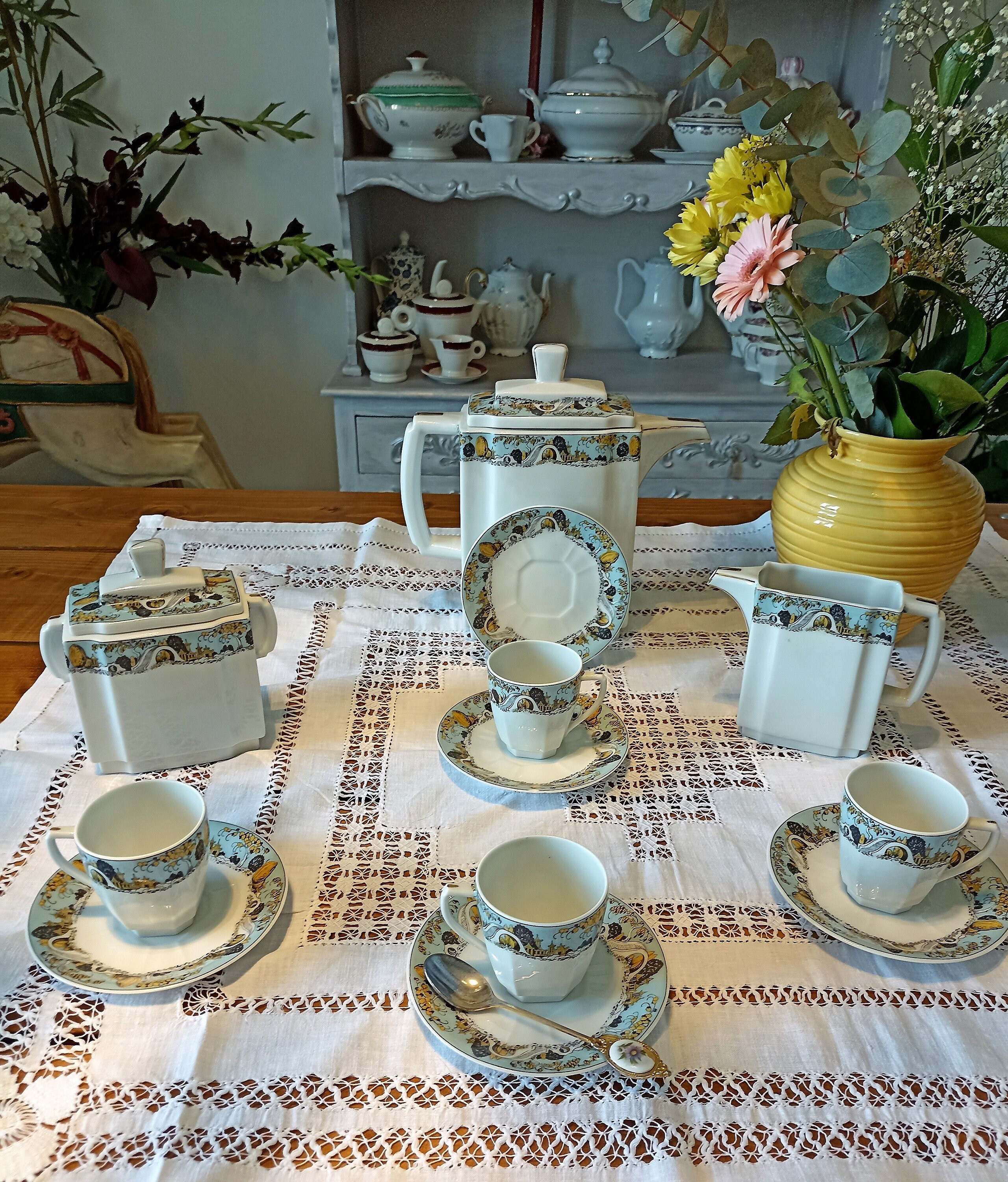 Service à Café de La Maison Andréolis Cuggia Style Art Déco - Porcelaine Limoges