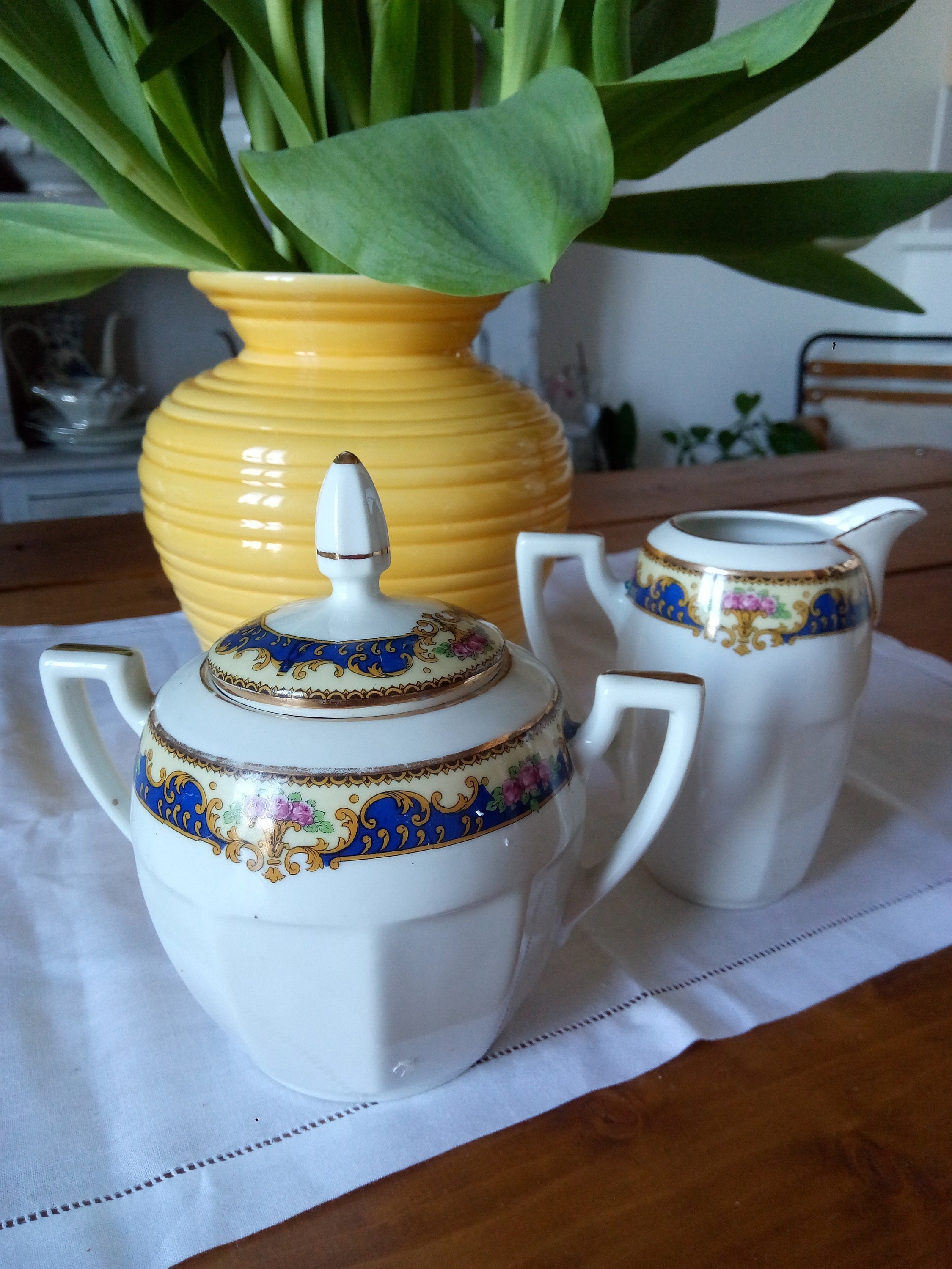 Duo de Pot à Lait et Sucrier Anciens Limoges Signé F. Quinque