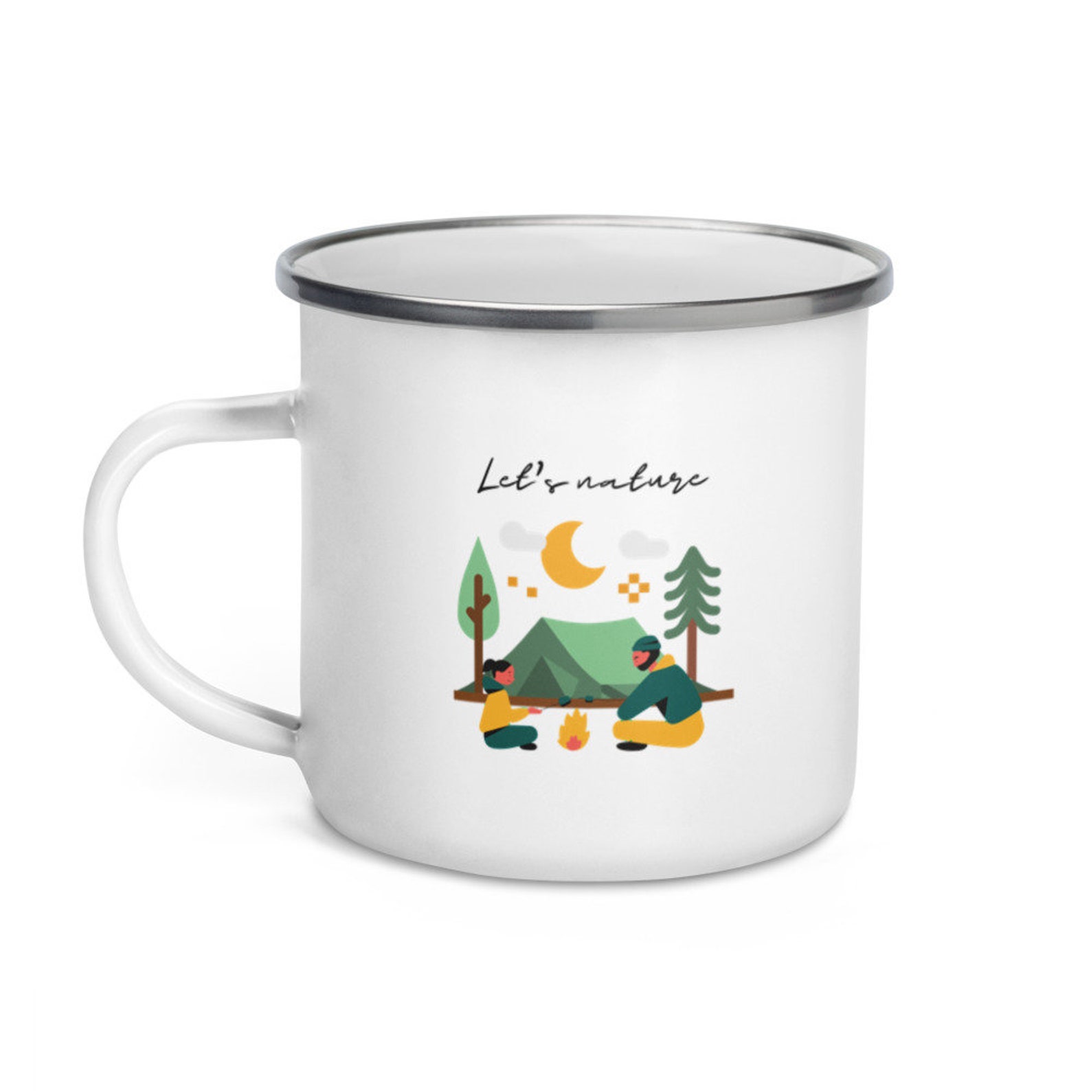 Camping Coffee Mug Enamel Camping Mug Hiking Mountains Etsy
