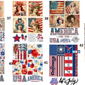 FREE SHIPPING USA Patriotic Decoupage, Patriotic Rice Paper, July 4th Decoupage, Shell Rice Papers, Patriotic Coaster Paper,  Set 36-42