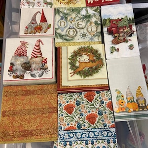 Christmas and Fall Decoupage Napkin Set, DIY Napkins, Christmas DIY Set