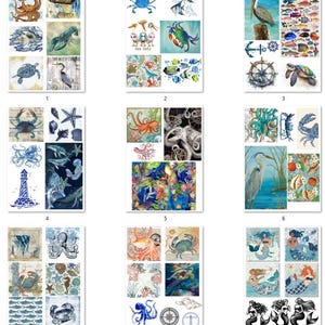 FREE SHIPPING USA Nautical Paper, Nautical Ephemera, Coasters, Beach Decoupage, Shell Paper, Beach Ephemera, Sealife Nautical PNGs 2 1-9