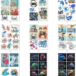FREE SHIPPING USA Nautical Paper, Nautical Ephemera, Coasters, Beach Decoupage, Shell Paper, Beach Ephemera, Sealife Nautical PNGs 2 10-18