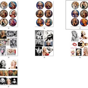 May include: A collection of Marilyn Monroe images, including circular stained-glass style portraits and various photo collages. The images feature Monroe in classic poses, in both color and black and white, showcasing her iconic style and beauty.