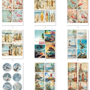 FREE SHIPPING USA Nautical Paper, Nautical Ephemera, Coasters, Beach Decoupage, Shell Paper, Beach Ephemera, Decoupage Nautical PNGs 1-9