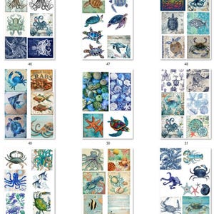 FREE SHIPPING USA Nautical Paper, Nautical Ephemera, Coasters, Beach Decoupage, Shell Paper, Beach Ephemera, Sealife Nautical PNGs 2 46-54