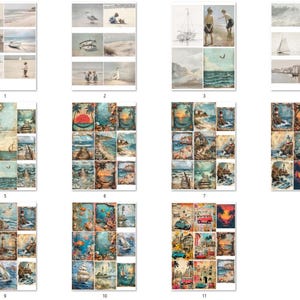 FREE SHIPPING USA Nautical Paper, Ephemera, Coasters, Beach Decoupage, Shell Paper, Beach Ephemera, Seagulls Nautical with Writing 1-11