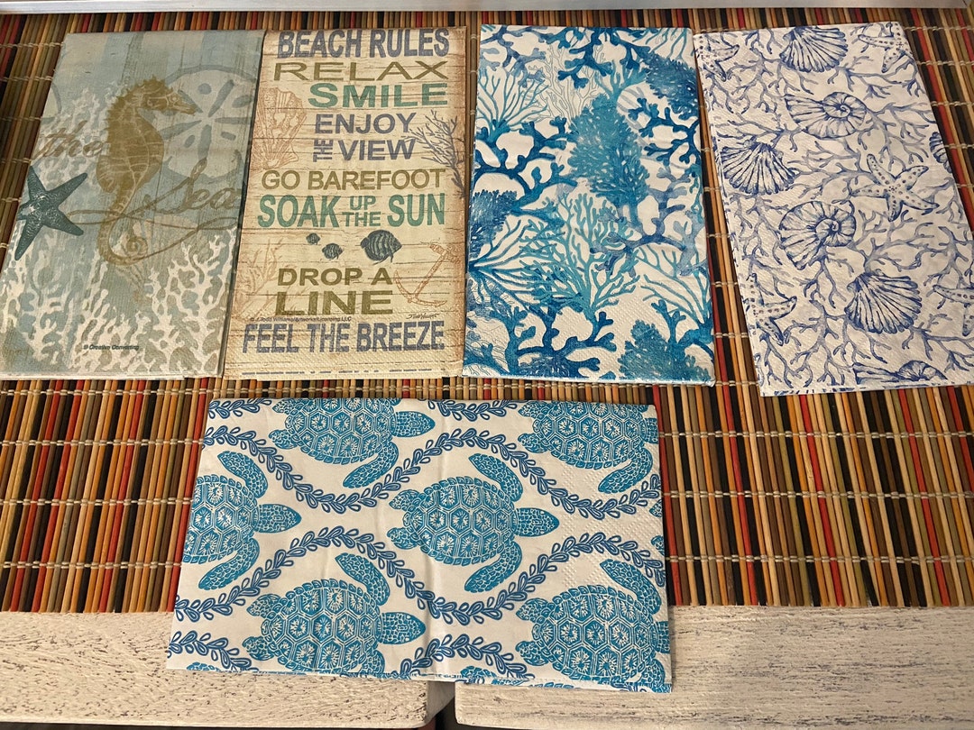 Nautical Napkins, Beach Napkins, Nautical Napkins, Turtle Napkins, Decoupage Napkins, Seahorse