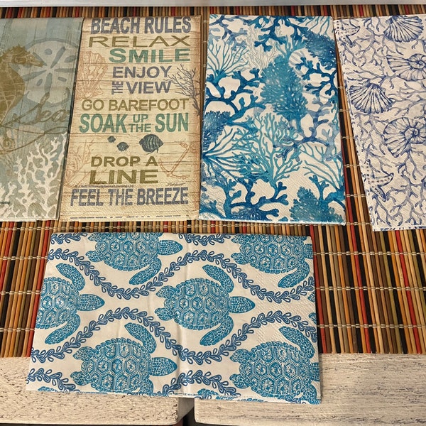 Nautical Napkins, Beach Napkins, Nautical Napkins, Turtle Napkins, Decoupage Napkins, Seahorse Napkins, Cheap Napkins