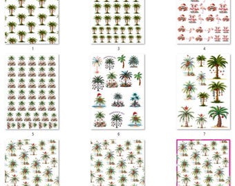 FREE SHIPPING USA Christmas Rice Paper, Coaster Rice Paper, Shell Decoupage, Palm Tree Images, Beach Xmas, Christmas Palms Decoupage - 1-9