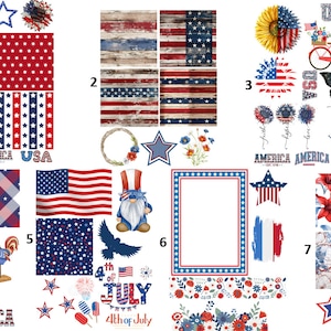 FREE SHIPPING USA Patriotic Decoupage, Patriotic Rice Paper, July 4th Decoupage, Shell Rice Papers, Patriotic Coaster Paper, America Set 1-7