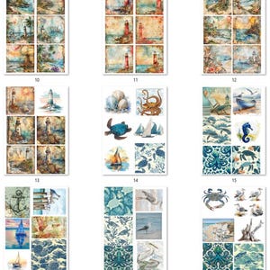 FREE SHIPPING USA Nautical Paper, Nautical Ephemera, Coasters, Beach Decoupage, Shell Paper, Beach Ephemera, Lighthouses Nautical PNGs 10-18