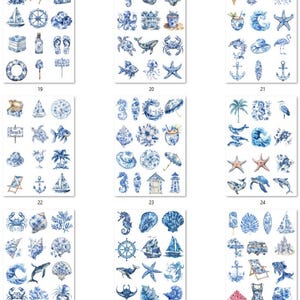 FREE SHIPPING USA Nautical Paper, Nautical Ephemera, Coasters, Beach Decoupage, Shell Paper, Nautical Chinoiserie, Sealife Chinoiserie 19-27