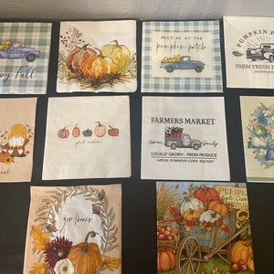 Fall Napkins, Decoupage Napkins, Fall DIY, Flower Napkins, Pumpkin Napkins, Fall Truck Napkins, Hello Fall, Gnome Napkins