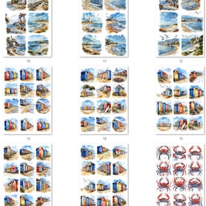 FREE SHIPPING USA Nautical Paper, Nautical Ephemera, Coasters, Beach Houses, Shell Paper, Beach Ephemera, Sealife Nautical Set 5 10-18
