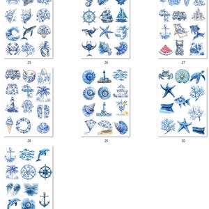 FREE SHIPPING USA Nautical Paper, Nautical Ephemera, Coasters, Beach Decoupage, Shell Paper, Nautical Chinoiserie, Sealife Chinoiserie 25-31