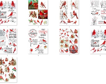 FREE SHIPPING USA 9.5x13 inches Cardinal Rice Paper, Coaster Rice Paper, Red Birds, Beautiful Cardinals, Cardinal Papers, Christmas - Set 1