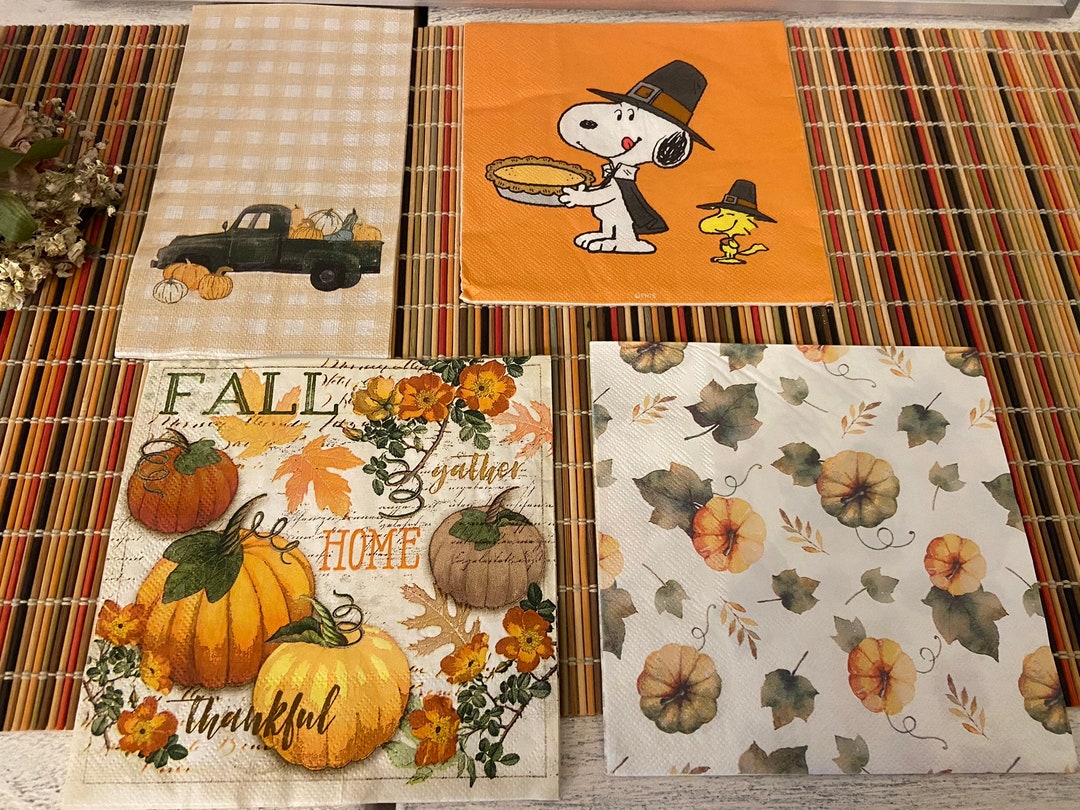 Fall Napkins, Decoupage Napkins, Fall DIY, Flower Napkins, Pumpkin