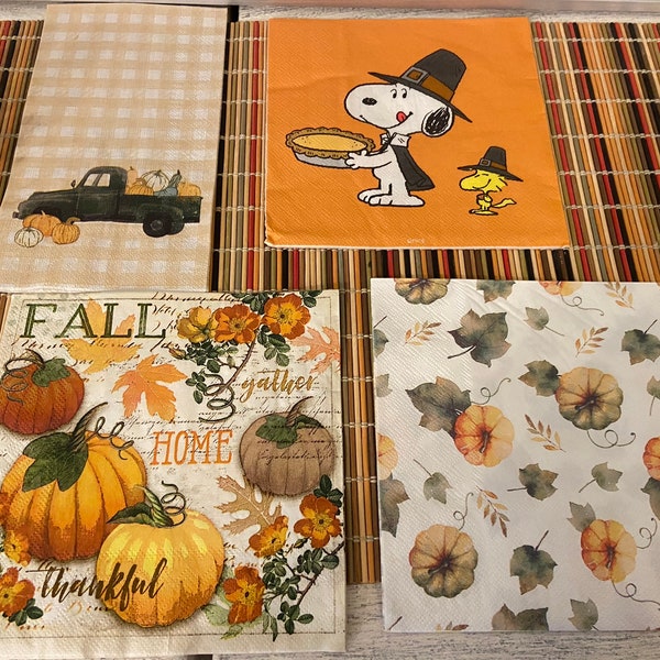 Fall Napkins, Decoupage Napkins, Fall DIY, Flower Napkins, Pumpkin Napkins, Leave Napkins, Hello Autumn, Snoopy Napkins, Cheap Napkins