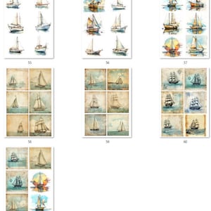 FREE SHIPPING USA Nautical Paper, Nautical Ephemera, Coasters, Beach Decoupage, Boats, Shell Paper, Boat Paper, Sail boats, Sailboats 55-61