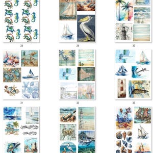 FREE SHIPPING USA Nautical Paper, Nautical Ephemera, Coasters, Beach Decoupage, Shell Paper, Beach Ephemera, Lighthouses Nautical PNGs 28-36