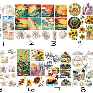 FREE SHIPPING USA Summer Clipart Rice Paper, Coaster Rice Paper, Farmhouse Summer Decoupage, Beach and Nautical Shell Papers, Decoupage 1-9