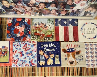 Servilletas patrióticas, servilletas rojas, blancas y azules, servilletas de vaca, servilletas de bandera, servilletas estampadas, flores patrióticas, servilletas de camión, servilletas baratas