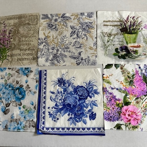 Spring and Flowers Decoupage Napkin Set, DIY Napkins, Spring DIY Napkin Set, Beautiful Flower Napkins, Butterfly Napkins, Purple Flowers