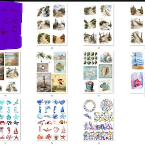 FREE SHIPPING USA Nautical Paper, Nautical Ephemera, Coasters, Beach Decoupage, Shell Paper, Beach Ephemera, Lighthouses Nautical PNGs 46-55