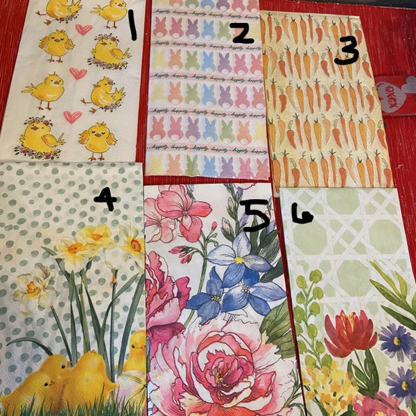 Easter and Spring and Flowers Decoupage Napkin Set, DIY Napkins, Spring DIY Napkin Set, Easter Bunny Napkins