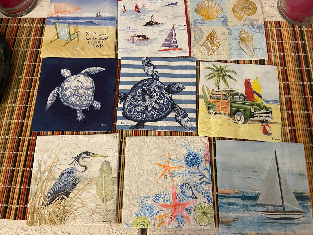Nautical Napkins, Beach Napkins, Nautical Napkins, Turtle Napkins