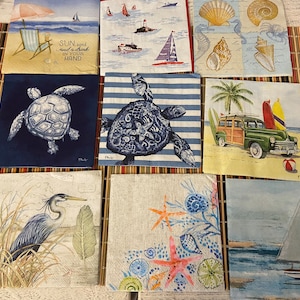 Nautical Napkins, Beach Napkins, Nautical Napkins, Turtle Napkins, Decoupage Napkins, Seagull Napkins, Blue Heron Napkins, Cheap Napkins
