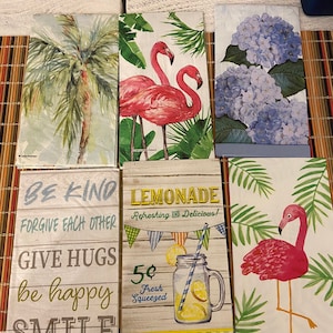 Decoupage Napkin Set, DIY Napkins, Beach DIY Napkin Set, Sea Life Napkins, Flamingo Napkins, Palm Trees, Lemonade Napkins