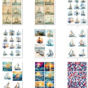FREE SHIPPING USA Nautical Paper, Nautical Ephemera, Coasters, Beach Decoupage, Boats, Shell Paper, Boat Paper, Sail boats, Sailboats 1-9
