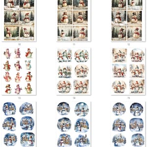 May include: Nine different sheets of digital scrapbook paper featuring various winter scenes with snowmen, trees, and houses. The paper is perfect for creating winter-themed crafts, cards, and scrapbook pages.