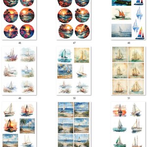 FREE SHIPPING USA Nautical Paper, Nautical Ephemera, Coasters, Beach Decoupage, Boats, Shell Paper, Boat Paper, Sail boats, Sailboats 46-54