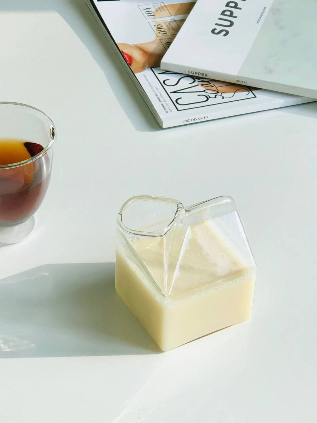 Glass Milk Jug Clear Glass Pitcher Milk Jug Farmhouse Etsy