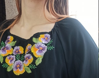 Embroidery Dress, Flowers Embroidery Dress, Hand Made Embroidered Dress, Black Embroidery Dress, Nice Embroidery Women's Dress, Girl Dress