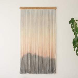 Mountain tapestry, wall hanging. Fiber Art, Sunset Dip dye macrame