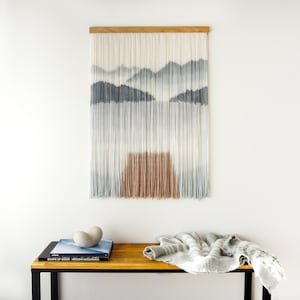 Hand-Dyed Wool Mountain Tapestry: Lake Art Wall Hanging