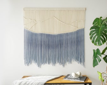 Mountain macrame wall hanging, Large hand dyed textile art