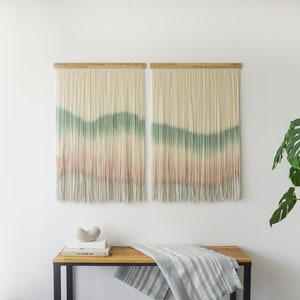 Hand dyed tapestry, Modern wall hanging, Dip dye fiber art, Abstract textile art