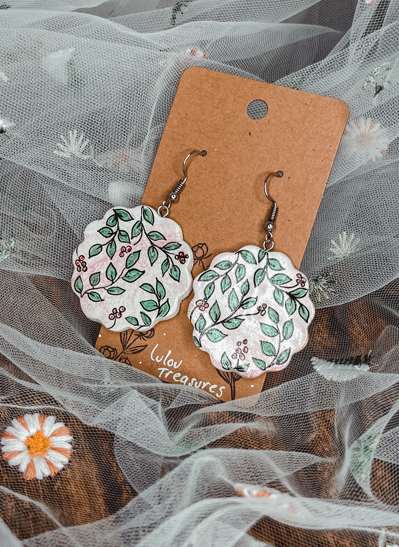 Handmade air dry clay earrings / drop earring / flower Etsy