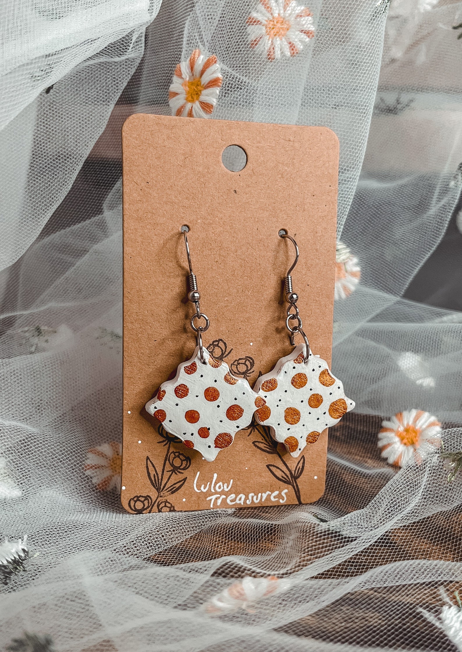 Handmade air dry clay earrings / drop earring / flower Etsy