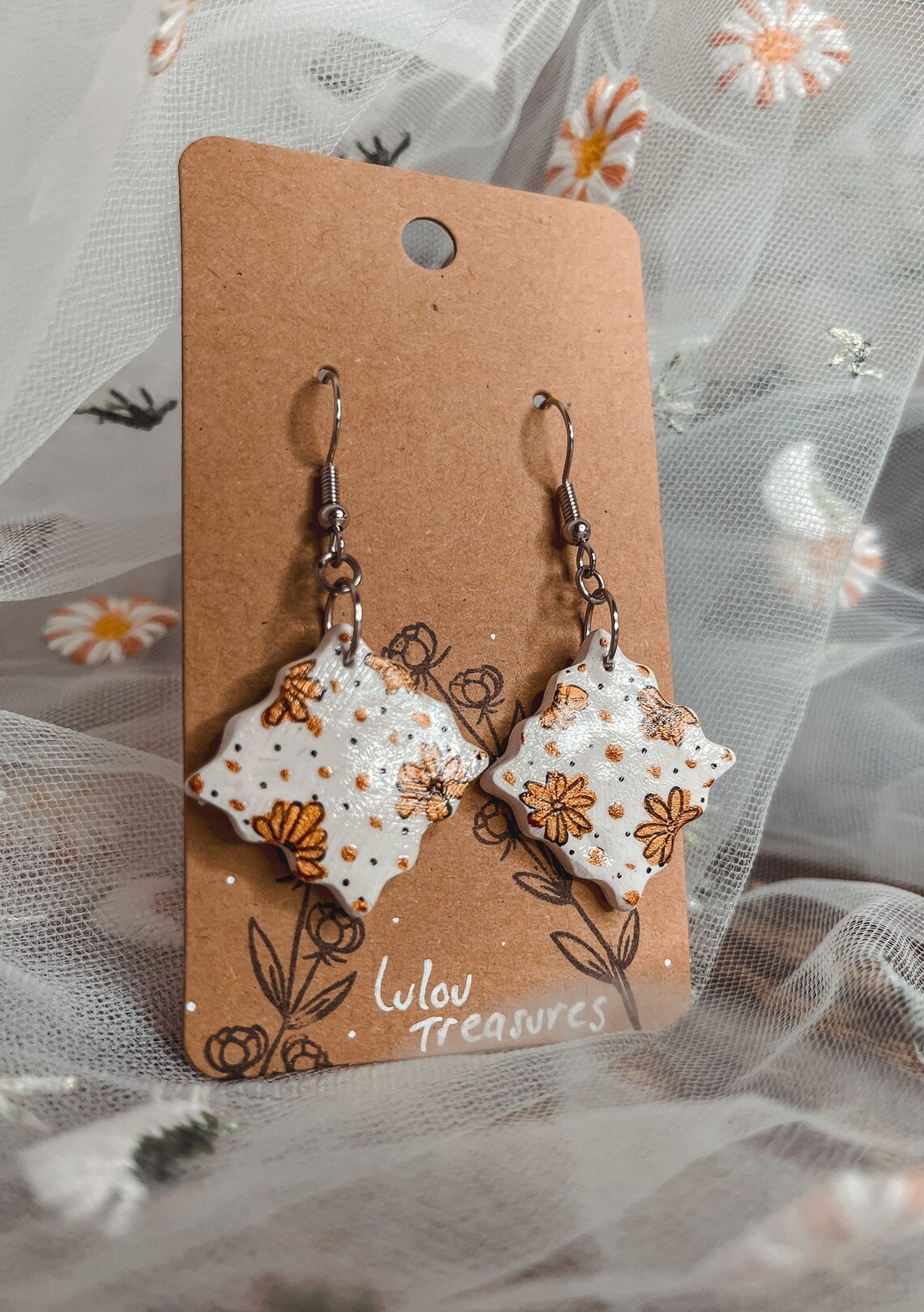 Handmade air dry clay earrings / drop earring / flower Etsy