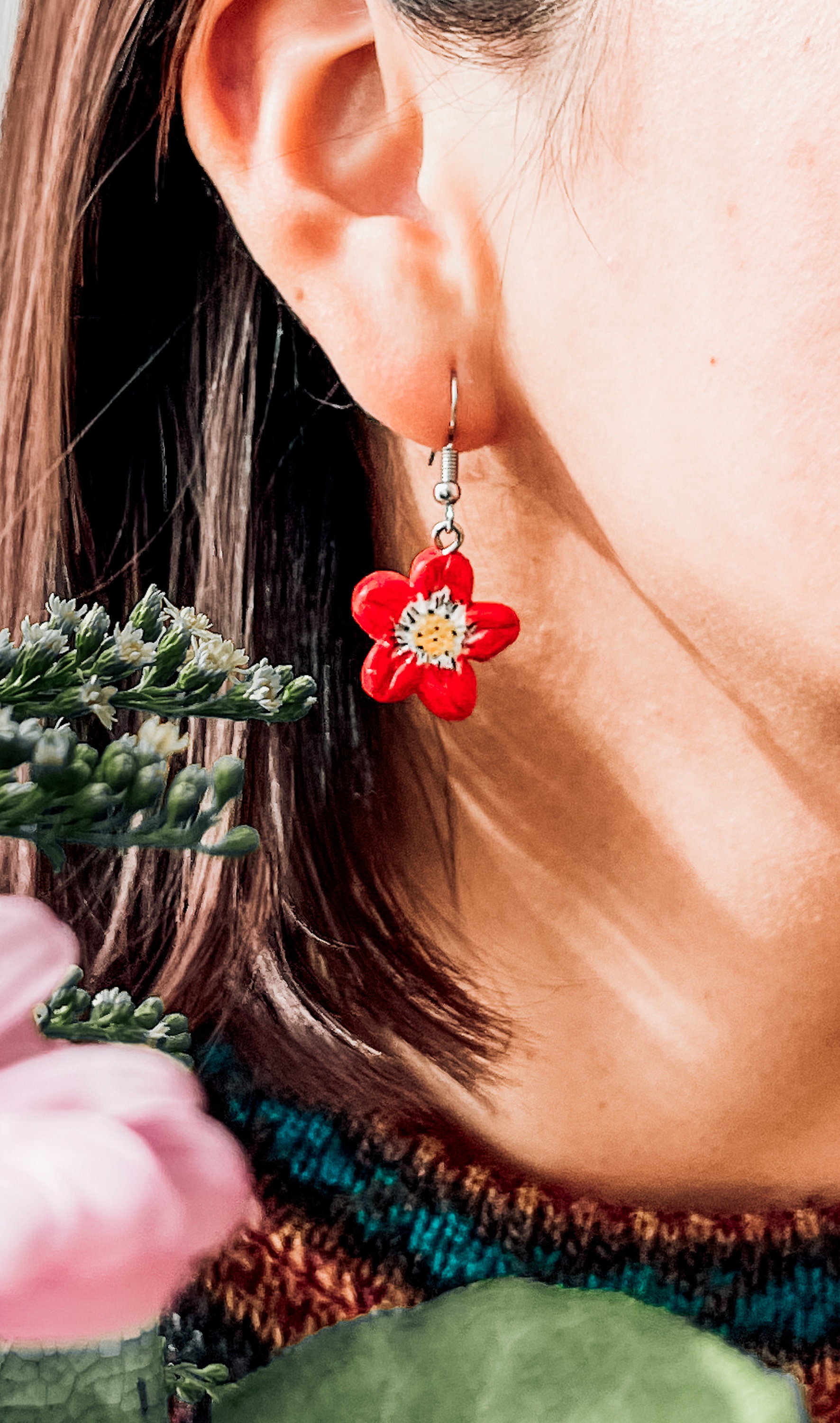 Handmade air dry clay earrings / drop earring / flower Etsy