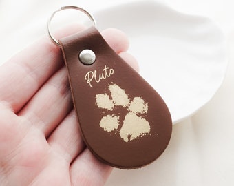 Gold Embossed Actual Pawprint Leather Keyring • Dog Memorial • Pet Keepsake • Dog Pawprints • Pet Bereavement