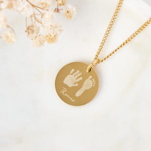 Handprint / Footprint Disc Necklace • New Baby Gift • New Mother Jewellery • Grandmother Gift