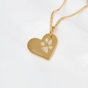 Collar con huella de pata de corazón flotante • Memorial para mascotas • Collar con huella de perro • Huella grabada