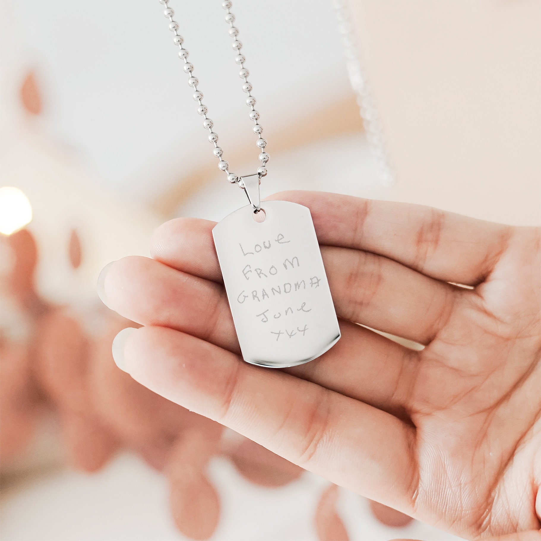 Mens Actual Handwriting Dog Tag Necklace • Signatures • Handwritten Messages • Memorial Jewellery